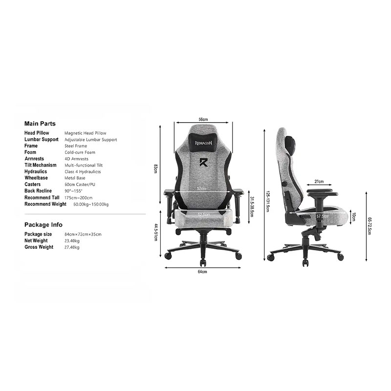 صندلی گیمینگ ردراگون مدل Redragon C-505 Gray - Image 6